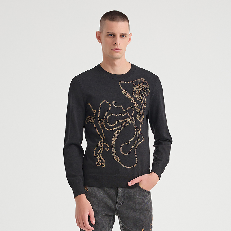 ANDREW MACKENZIE男士秋冬款休闲舒适绵羊毛圆领印花套头毛衫上衣