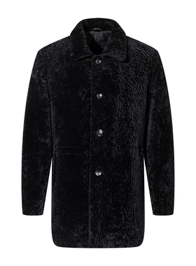 ANDREW MACKENZIE男士冬季休闲舒适翻领中长款羊毛皮厚款保暖大衣