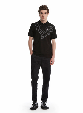 ANDREW MACKENZIE男士夏季款休闲舒适翻领烫钻纯棉短袖POLO衫上衣