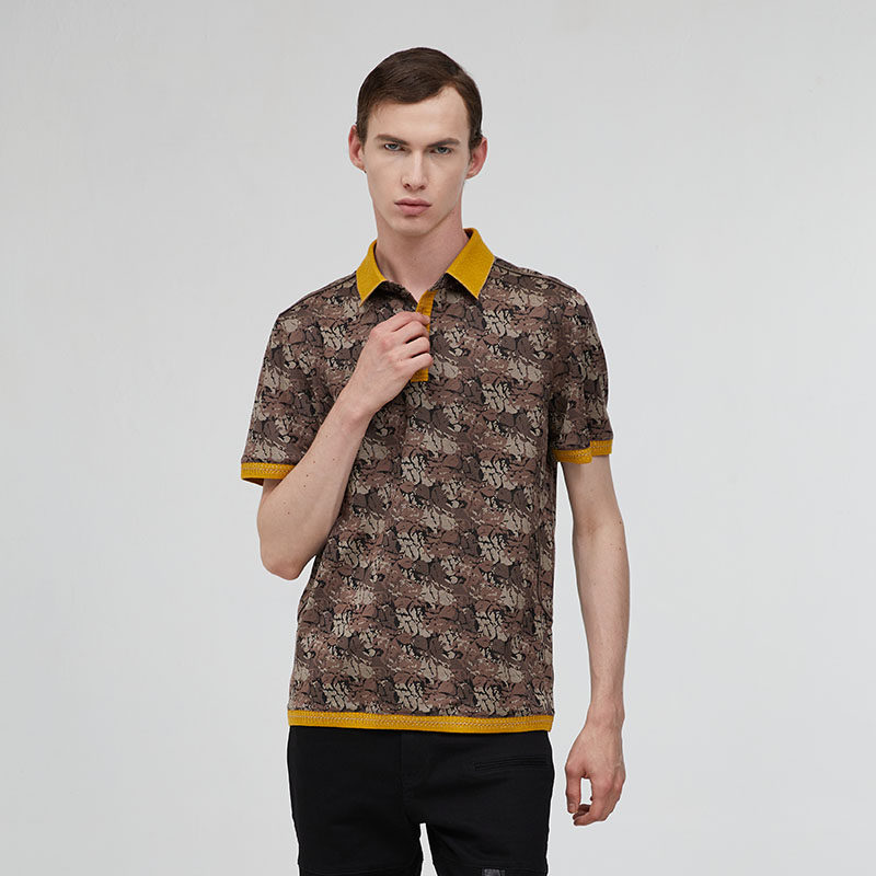 ANDREW MACKENZIE男士 夏季款休闲舒适POLO领撞色短袖衬衫T恤上衣