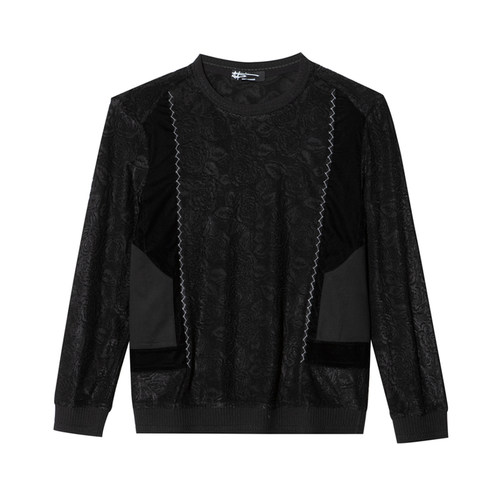 时尚拼接舒适长袖圆领针织T恤