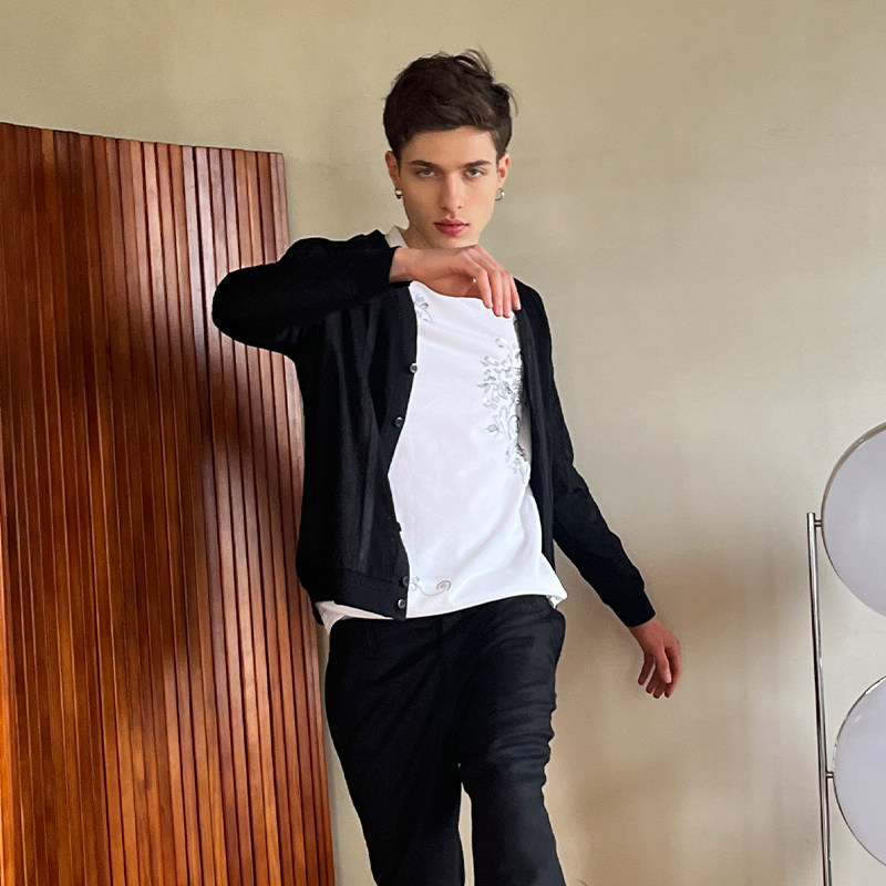 ANDREW MACKENZIE男士 春夏款休闲舒适V领长袖毛开衫外套上衣