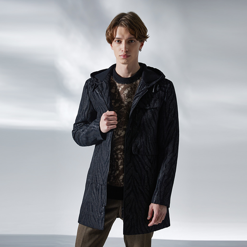 ANDREW MACKENZIE男士 秋冬款休闲舒适长款连帽拉链大衣外套上衣