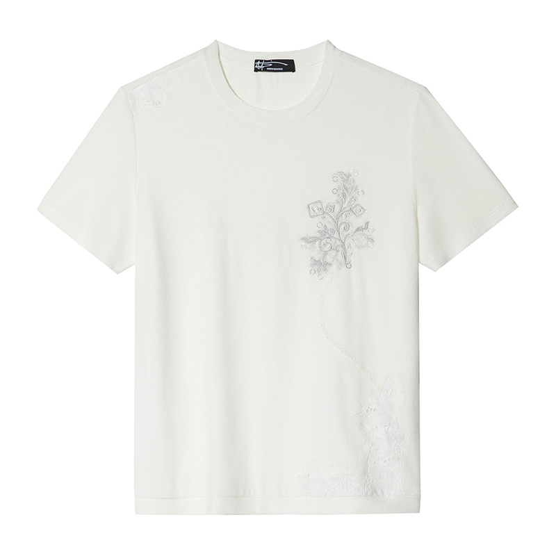 AMK夏季绣花纯色圆领短袖T恤男