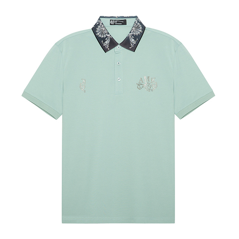 AMK夏季棉质烫钻短袖polo衫商务