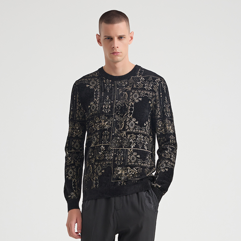 ANDREW MACKENZIE男士 春秋款休闲舒适圆领印花套头毛衫内搭上衣