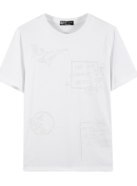 ANDREW MACKENZIE意大利男装夏季潮流烫钻时尚圆领短袖T恤 白色