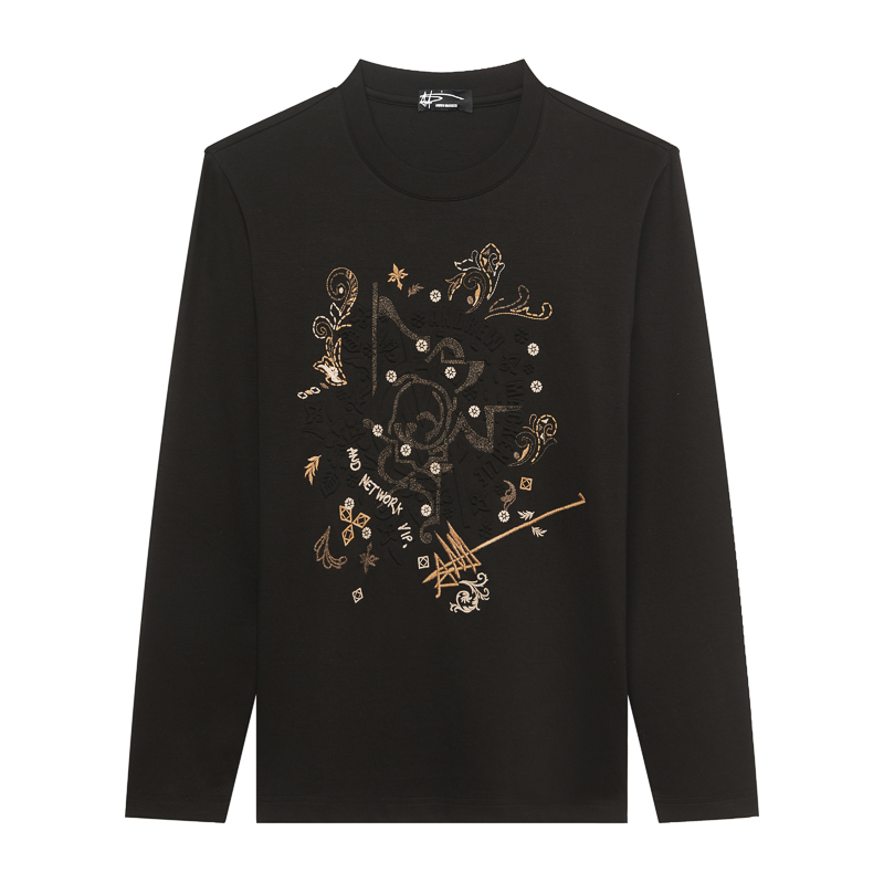 胸前Logo微弹圆领长袖针织T恤