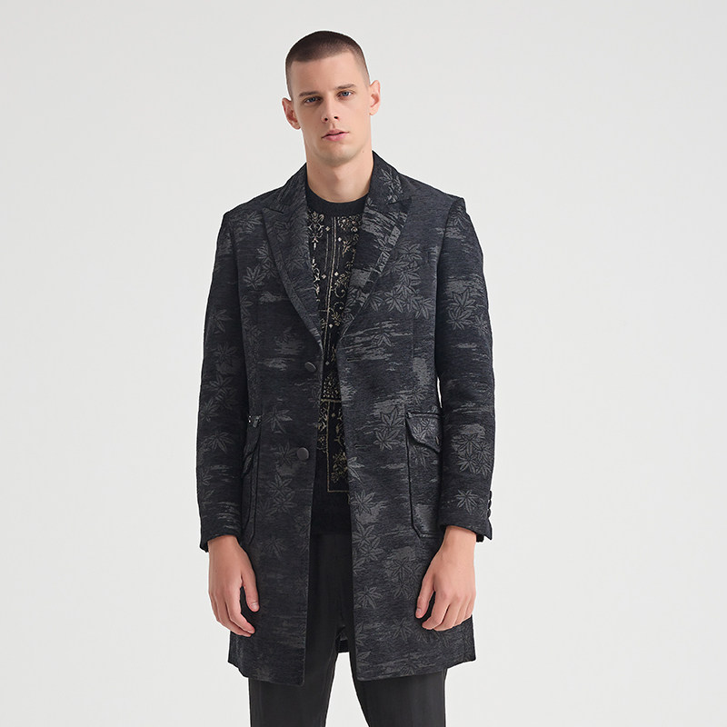 ANDREW MACKENZIE意大利男装提花翻领长款毛呢大衣男551102143305