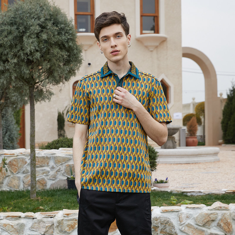 AMK几何撞色短袖翻领polo衫