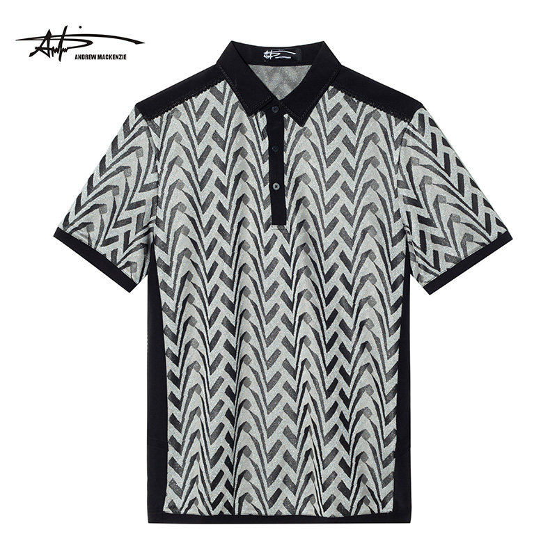 ANDREW MACKENZIE男士 夏季款休闲舒适拼接polo短袖衬衫T恤上衣
