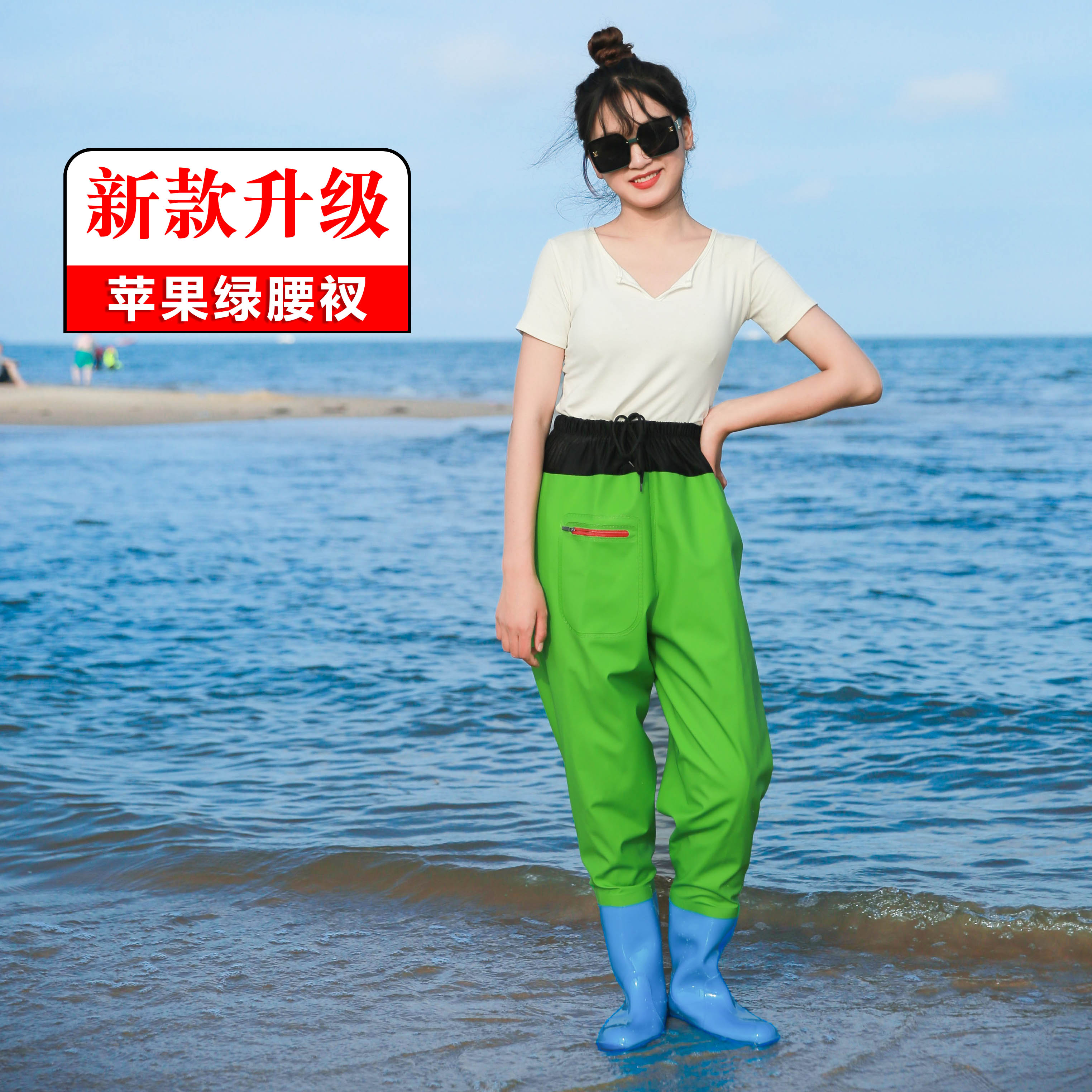 女士下水裤半身连体防水衣服雨裤带雨鞋赶海沙滩裤捉鱼捕鱼女叉裤