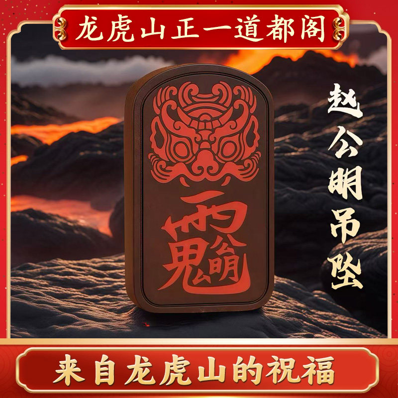 龙虎山雷击枣木镶朱砂貔貅赵公明元帅吊坠挂件道家工艺品财神项链