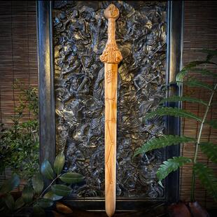桃木剑龙虎天师剑整木实木雕刻金木水火土七星剑手把件长八十厘米