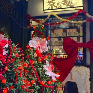 新年装饰锦鲤布球串春节新年树布置挂饰红灯笼灯串蝴蝶结彩条挂件