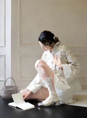 袜子女款蝴蝶结中筒袜春季miu里miu气lolitajk堆堆袜长筒袜配长靴