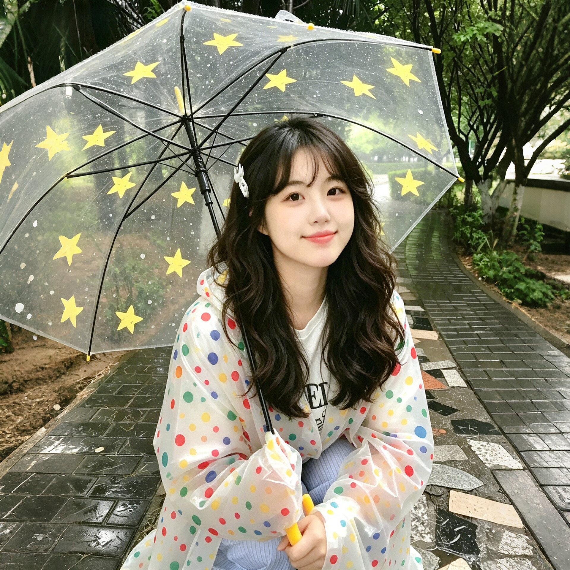 彩色波点雨衣成人女款外穿音乐节演唱会便携雨披长款全身防暴雨