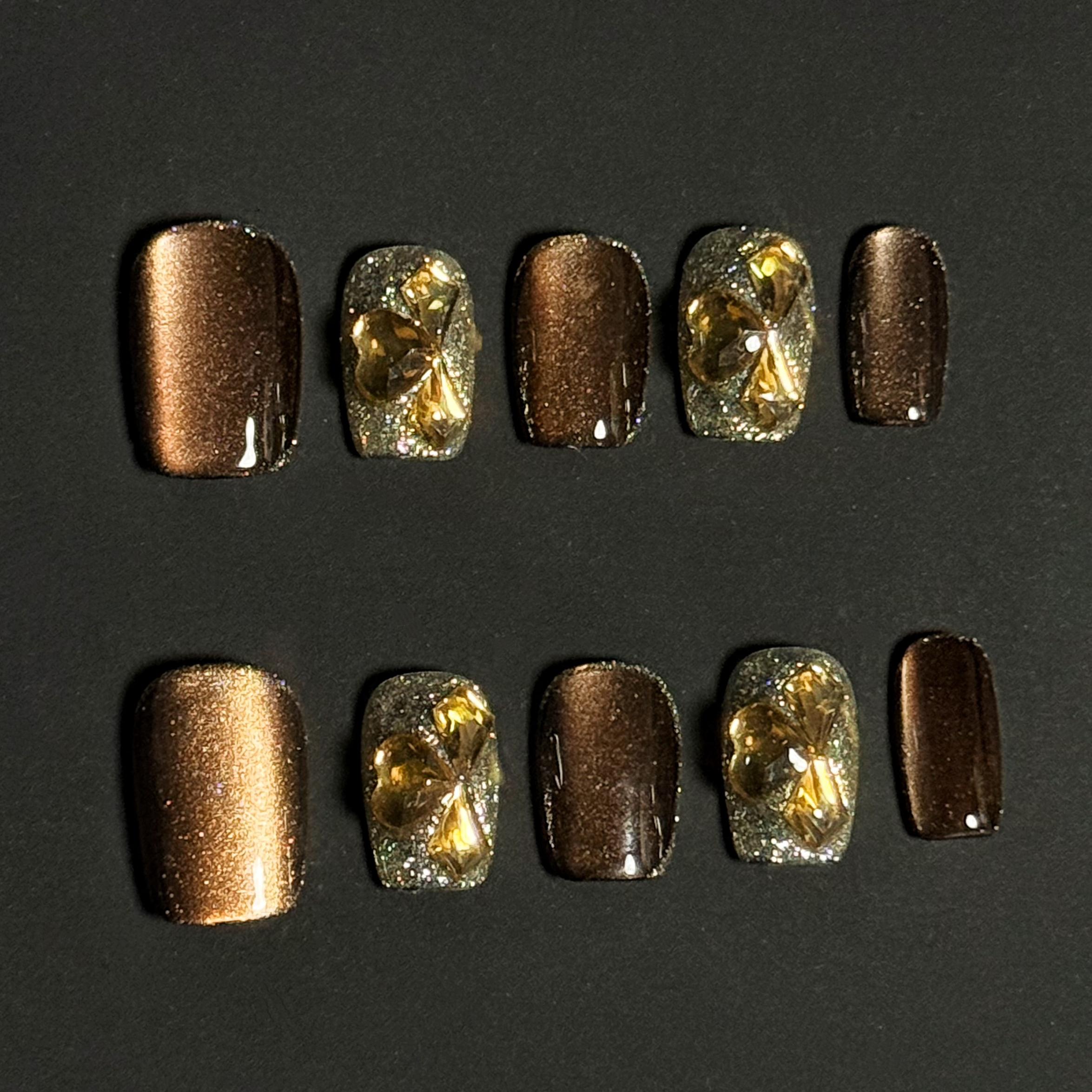 手工穿戴甲轻奢秋冬款猫眼玻璃珠