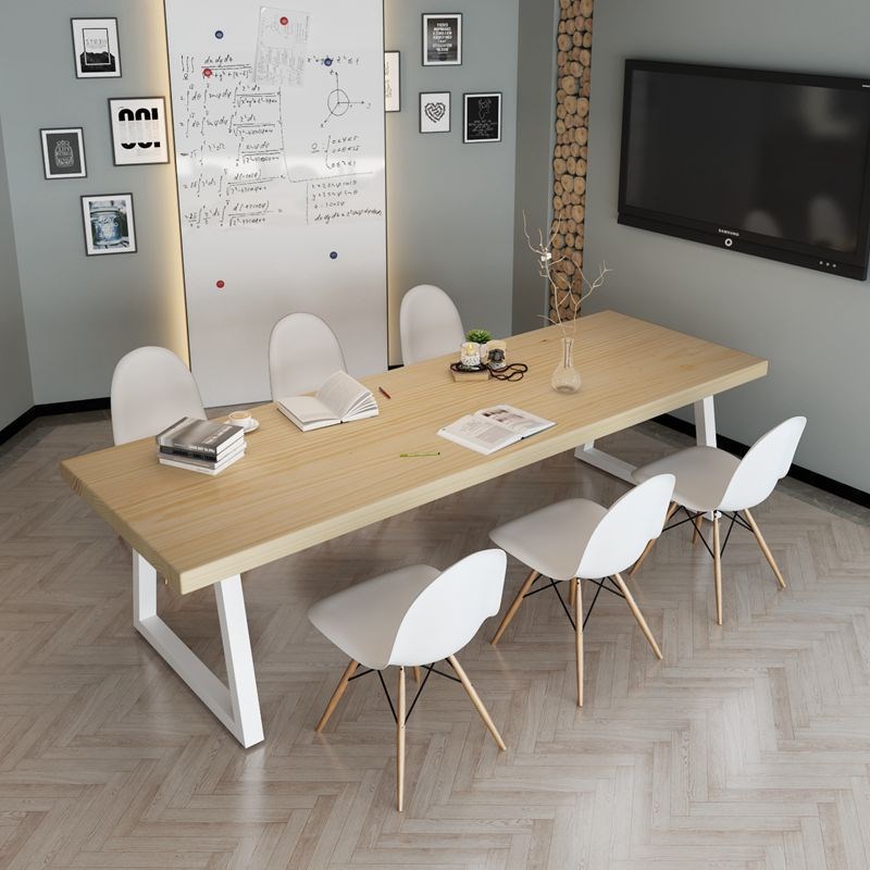 北欧铁艺实木大会议桌长方形职员培训桌公司大型办公桌长条工作台