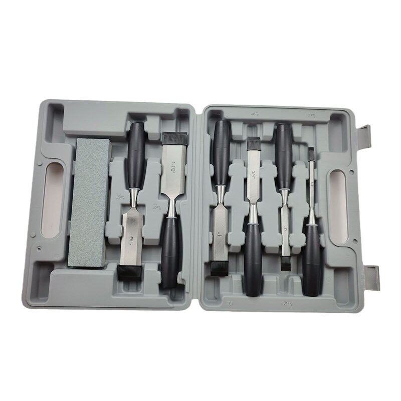 跨境热销6pcs塑料穿心柄木工凿PE塑盒套装扁凿油石六件套