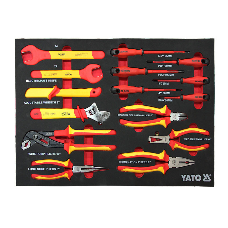 YATO/易尔拓15件套绝缘工具托盘YT-55305T2绝缘钳绝缘螺丝刀
