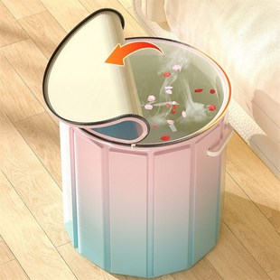 新款木板圆形可折叠旅行便携泡脚桶家用保温足浴桶按摩保温洗脚盆