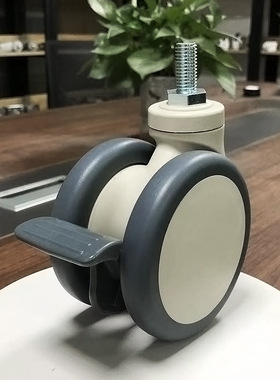 4寸m12x25丝杆米黄色白色尼龙万向轮带刹车仪器脚轮TPR轮静音轮子