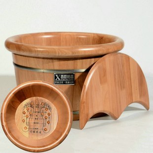 橡胶木足浴泡脚桶木桶木质家用实木洗脚木盆保温浴足按摩26cm圆边