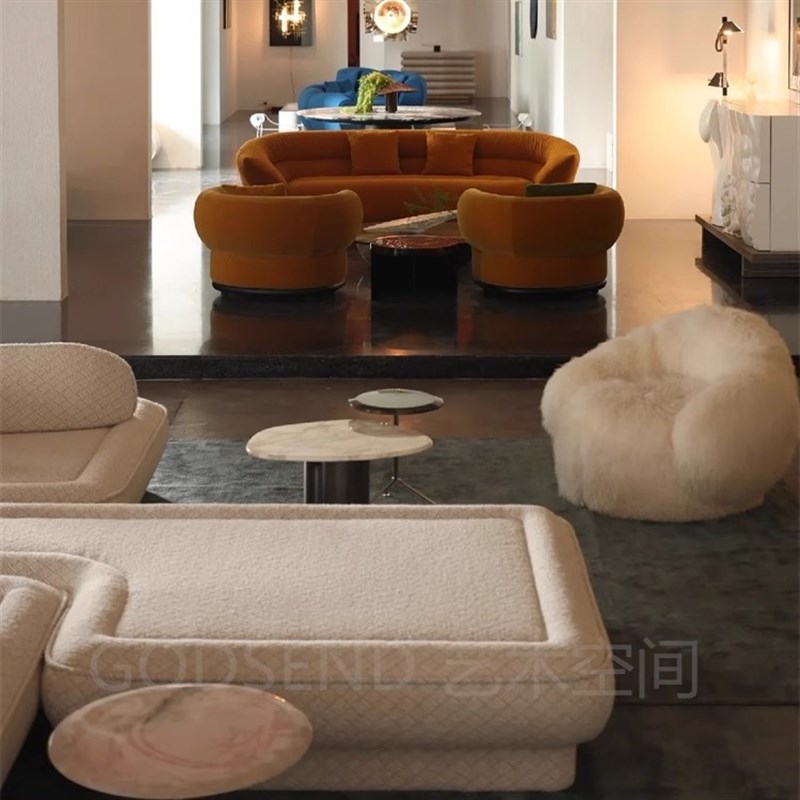 现代简约办公室商务弧形休息区会议洽谈服装店前台会客接待沙发