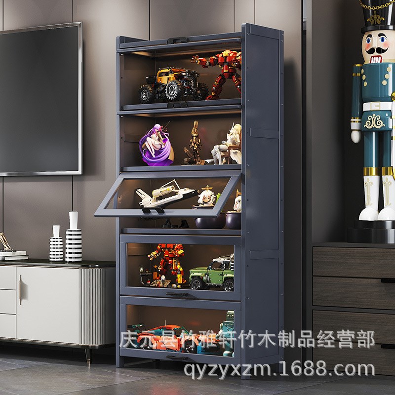 手办展示柜亚克力书柜灰色书架玩具架简易收纳柜储物柜乐高展示架