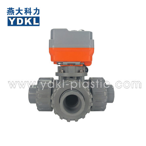 耐酸碱UPVC电动球阀DN15-DN50塑料活接球阀,电动PVC三通球阀