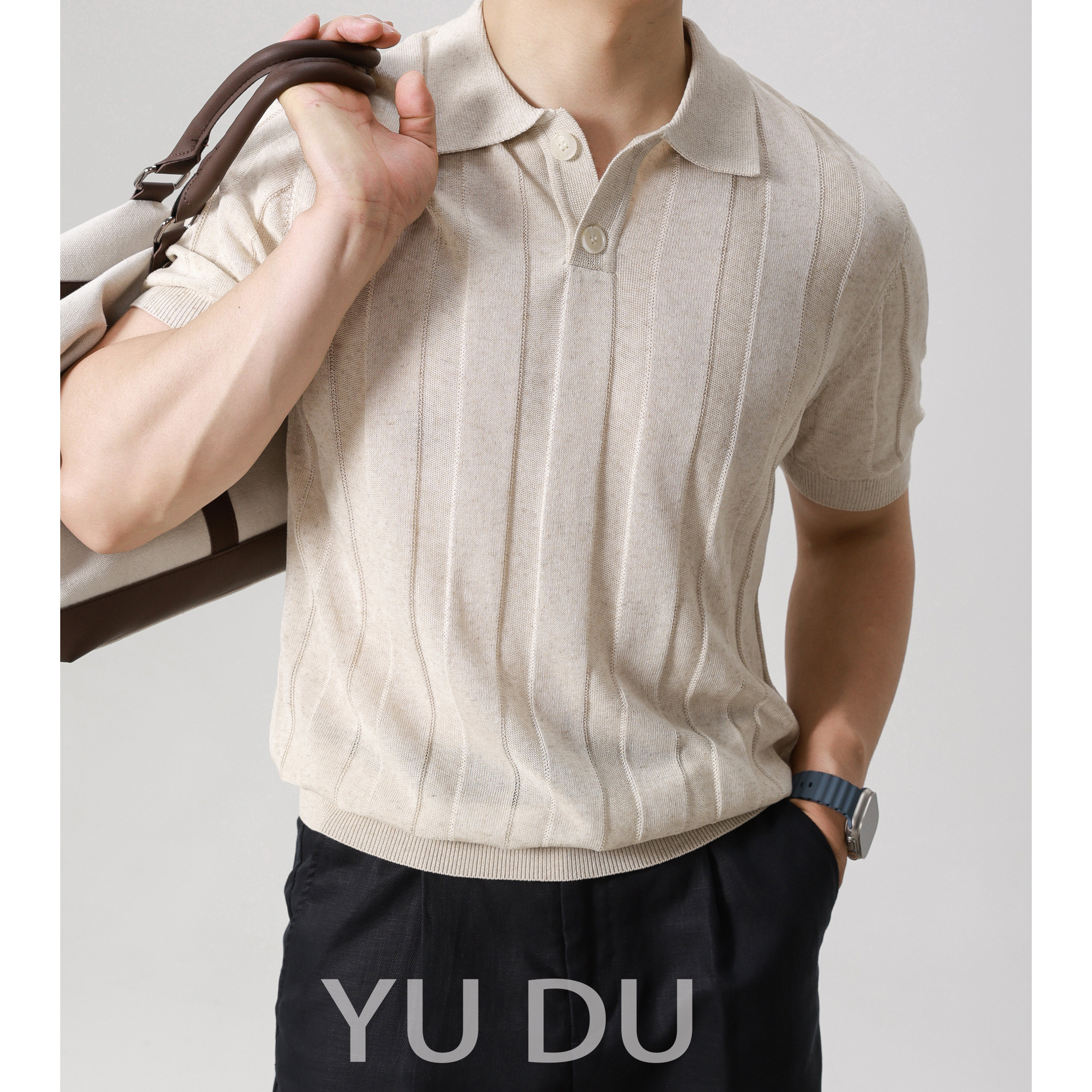 老钱风亚麻男士Polo衫短袖透气