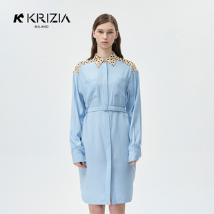 真丝动物印花衬衫 KRIZIA春季 新品 连衣裙女显瘦收腰