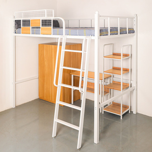 床铁架床复式 公寓高架床单上层铁艺床上床下桌省空间楼阁式 二楼床