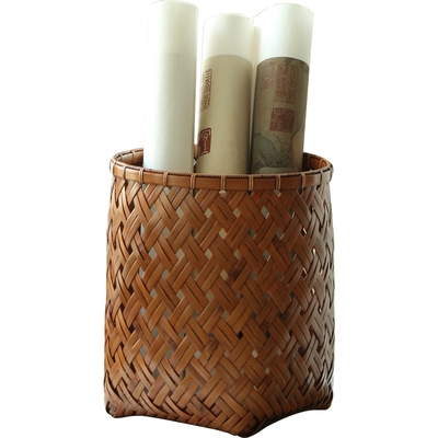 竹编筐 竹篓纸篓中式 书房垃圾篓 收纳筐 放卷轴画卷筐 大漆做旧