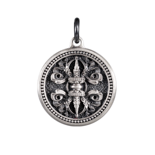 琢匠吉祥银牌吊坠金刚心藏传银饰圆牌降魔杵文玩配件国风项链挂饰