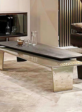 意式轻奢异型茶几高级感现代别墅大户型设计师款铸铝锤纹组合茶桌