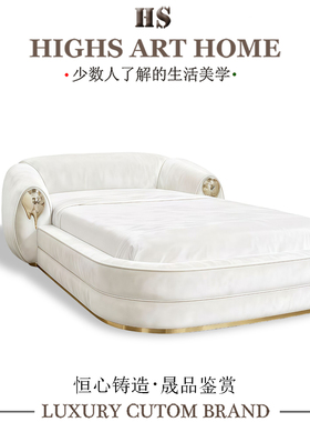 意式轻奢创意布艺双人床设计师别墅豪宅卧室艺术高级实木黄铜婚床