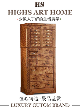 意式轻奢实木带镜首饰柜现代设计师高端手工珠宝柜卧室家用收纳柜