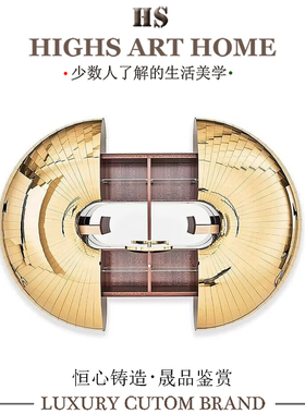 葡萄牙轻奢海胆壁挂式酒柜设计师款高端酒店别墅可伸缩实木储物柜