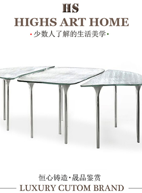 Venere锤纹玻璃玄关台意大利极简轻奢不锈钢入户正对门高端玄关桌