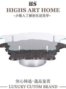 意式轻奢茶几高端设计师客厅艺术家具钢化玻璃大理石异形咖啡桌子