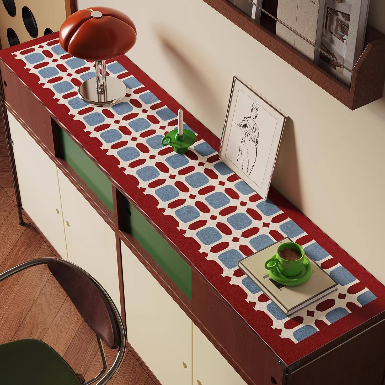 新款喜庆格子长条电视机柜盖布玄关鞋柜保护垫法式卧室化妆桌面垫