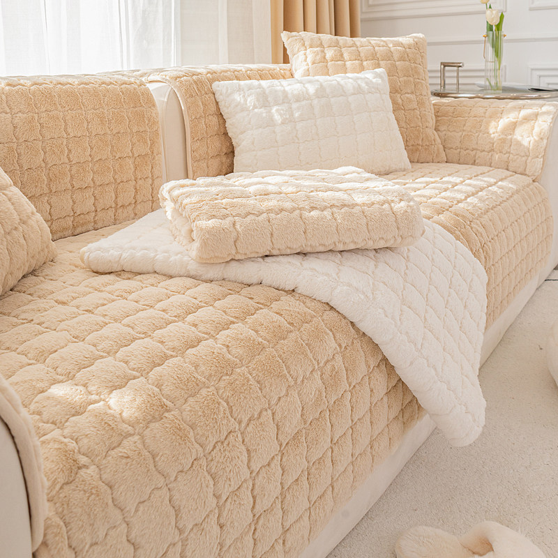 简约冬款沙发垫冬季兔毛绒格子坐垫盖巾防滑加厚沙发套罩轻奢现代,居家布艺,沙发垫,淘宝优惠券,粉丝福利购,淘宝优惠卷