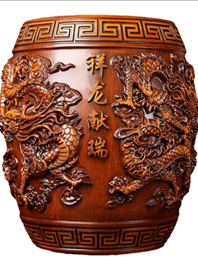祥龙献瑞鼓凳镇宅仿古豪华吉祥物鞋柜书房仿根雕装饰品收银前阳台