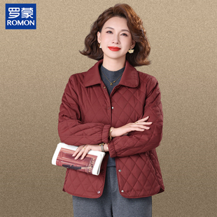 罗蒙端庄大气妈妈冬装短款纯色夹棉外套中老年女装秋冬季时尚棉服