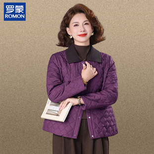 罗蒙大码妈妈冬装翻领轻薄棉服中老年女装秋冬季短款时尚夹棉外套