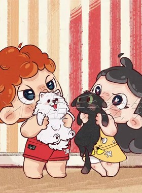 Q版手绘卡通形象豆画师约稿漫画抖音B站微信表情包插画周边设计OC