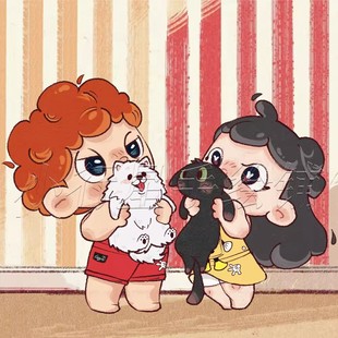 Q版手绘卡通形象豆画师约稿漫画抖音B站微信表情包插画周边设计OC