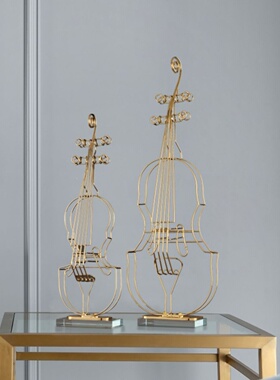 欧式简约小提琴摆件金属高档现代家居创意客厅玄关样板房装饰品